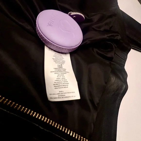 Michael Kors Black Leather Jacket with Gold Accents - Picture 9 of 9